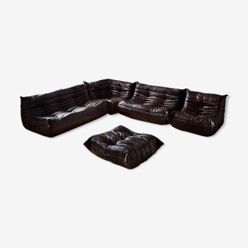 Togo brown leather set designed by Michel Ducaroy 1973