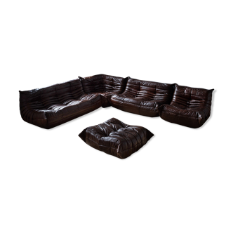 Togo brown leather set designed by Michel Ducaroy 1973