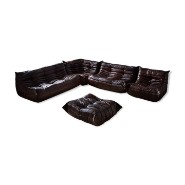 Togo brown leather set designed by Michel Ducaroy 1973