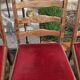 Round wooden table with 1 integrated extension + 6 wooden and fabric chairs