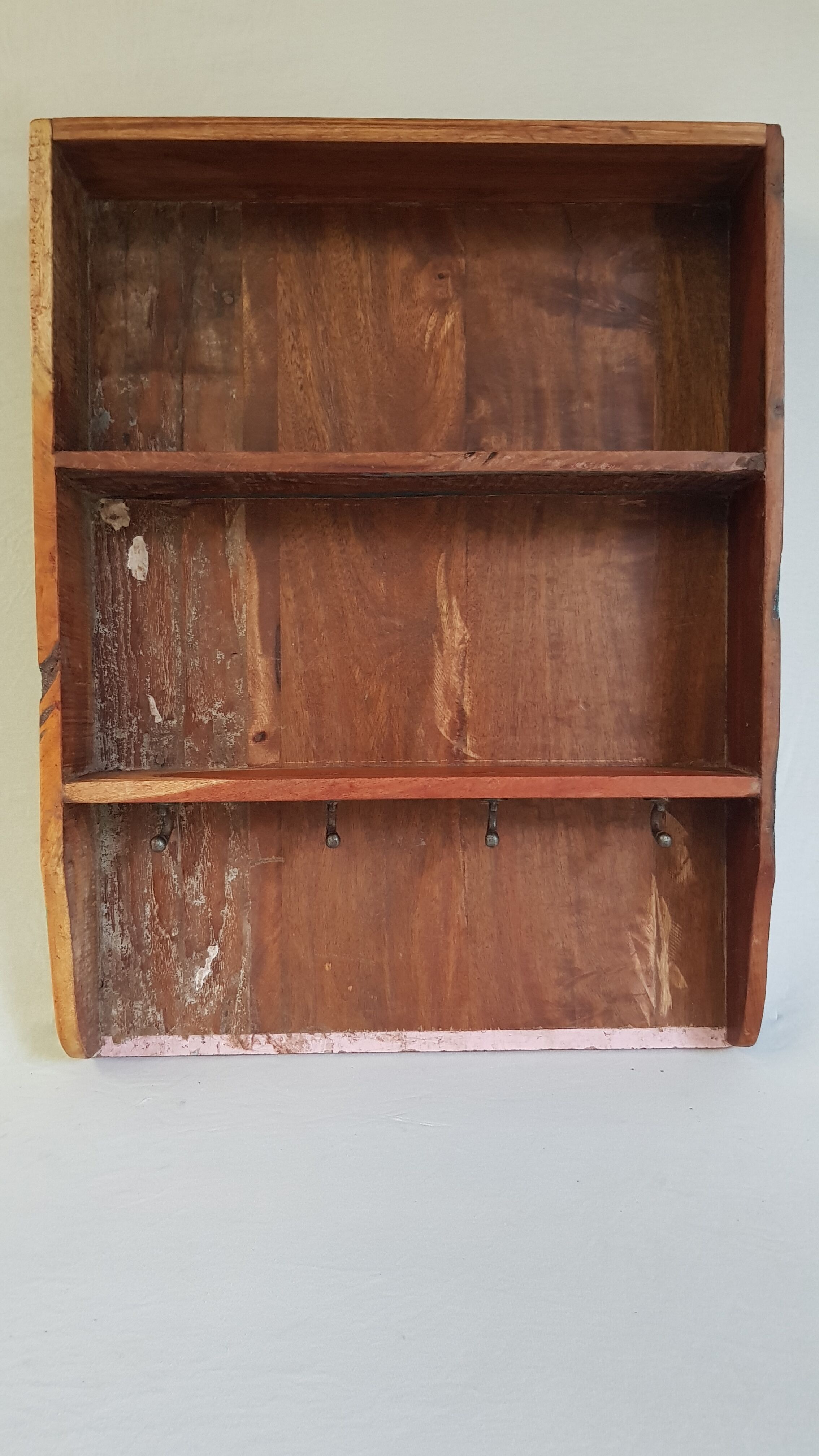 Wall shelf 3 shelves + 4 hooks cast iron polychrome wood
