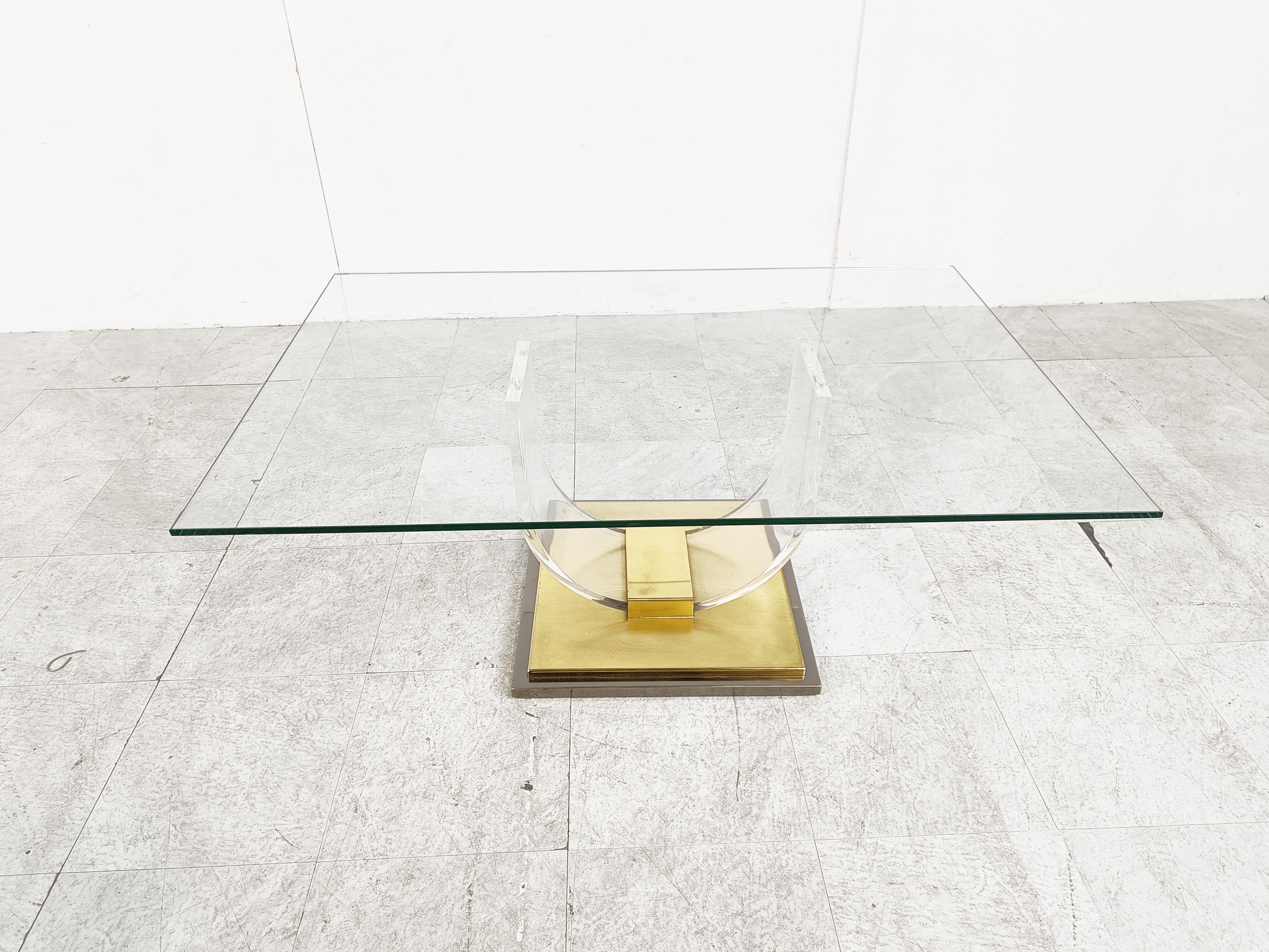 Lucite and brass arch coffee table, 1970s