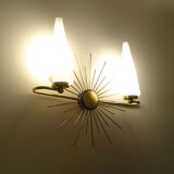 Pair of vintage sconces, sun, glass and brass, 60s