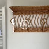 Vintage rattan coat rack wall shelf