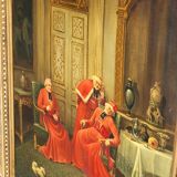 Tableau à l'huile ancien signé – Cardinaux dans un cadre luxueux, XIXe siècle