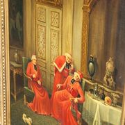 Signed Antique French Oil Painting – Cardinals in Luxurious Setting, 19th C