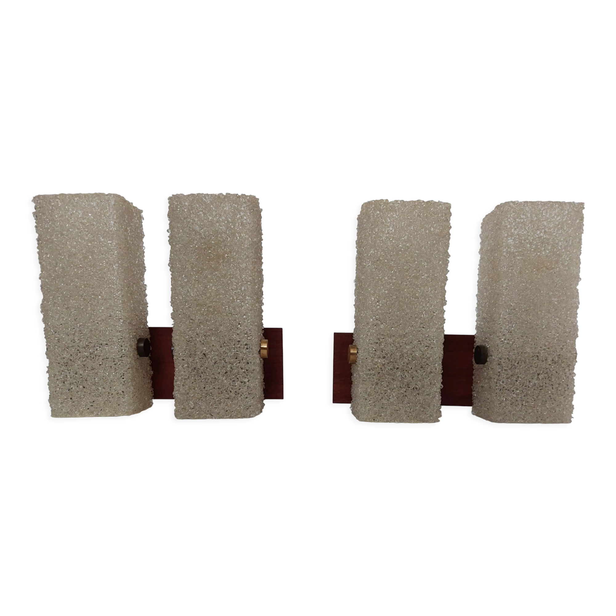 Pair of Scandinavian wall lamps, metal, teak and perspex 1960 vintage