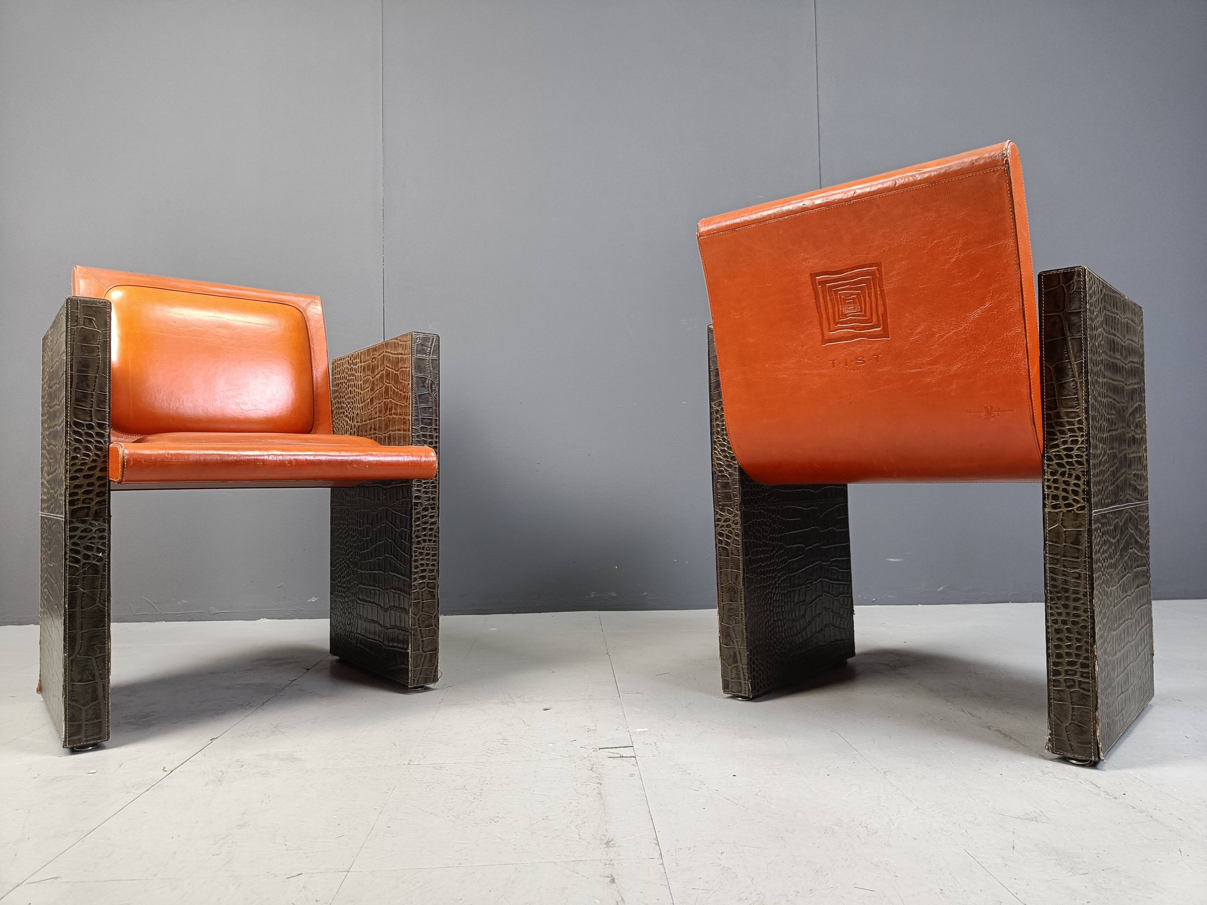 Vintage french armchairs in leather by Maison Vandamme, 1970s