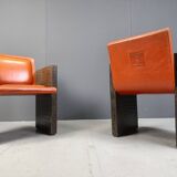Vintage french armchairs in leather by Maison Vandamme, 1970s