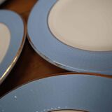 Set of 6 flat plates l'Amandinoise blue and gold outline 7885