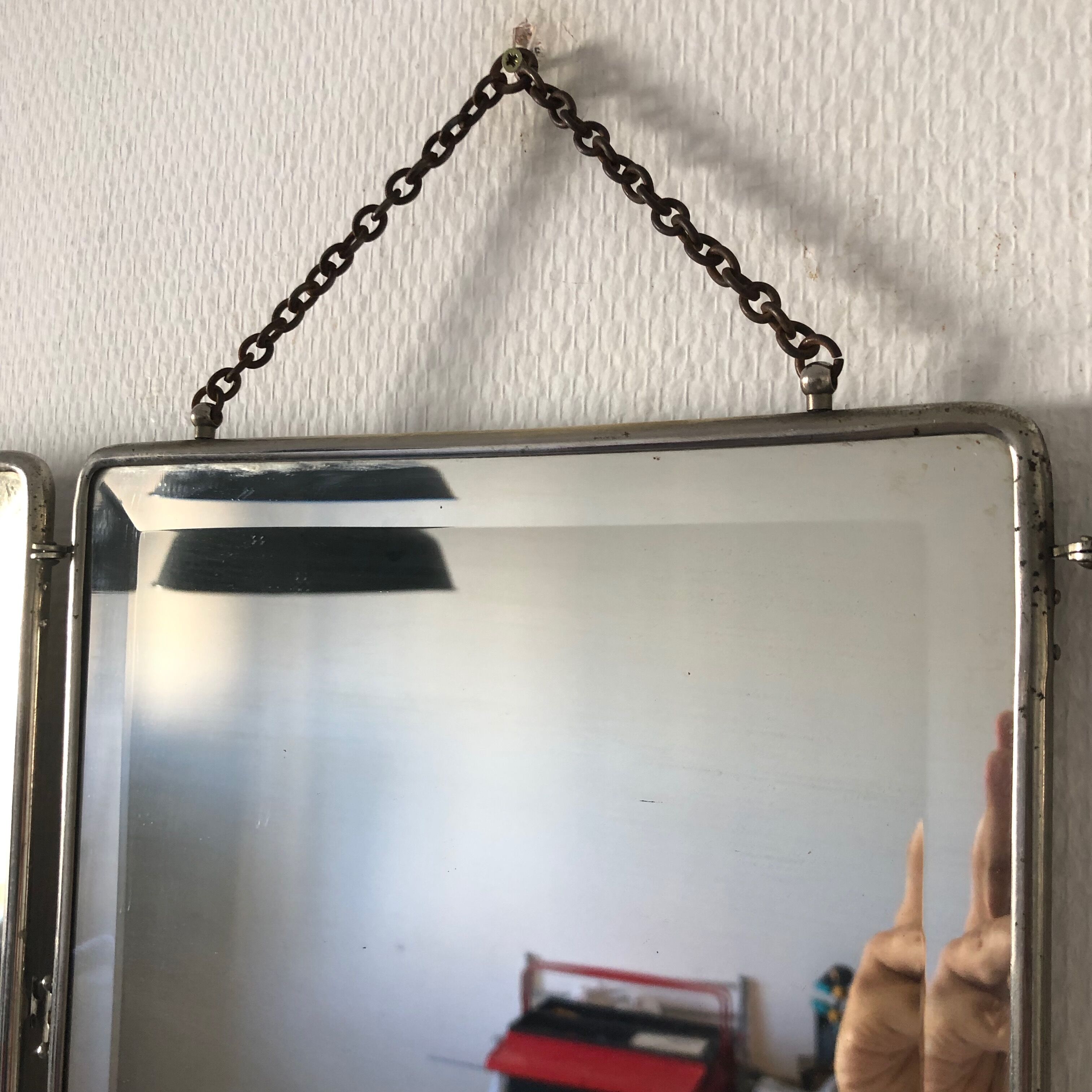 Triptych mirror barber nickel plated brass vintage 1920 31x76cm