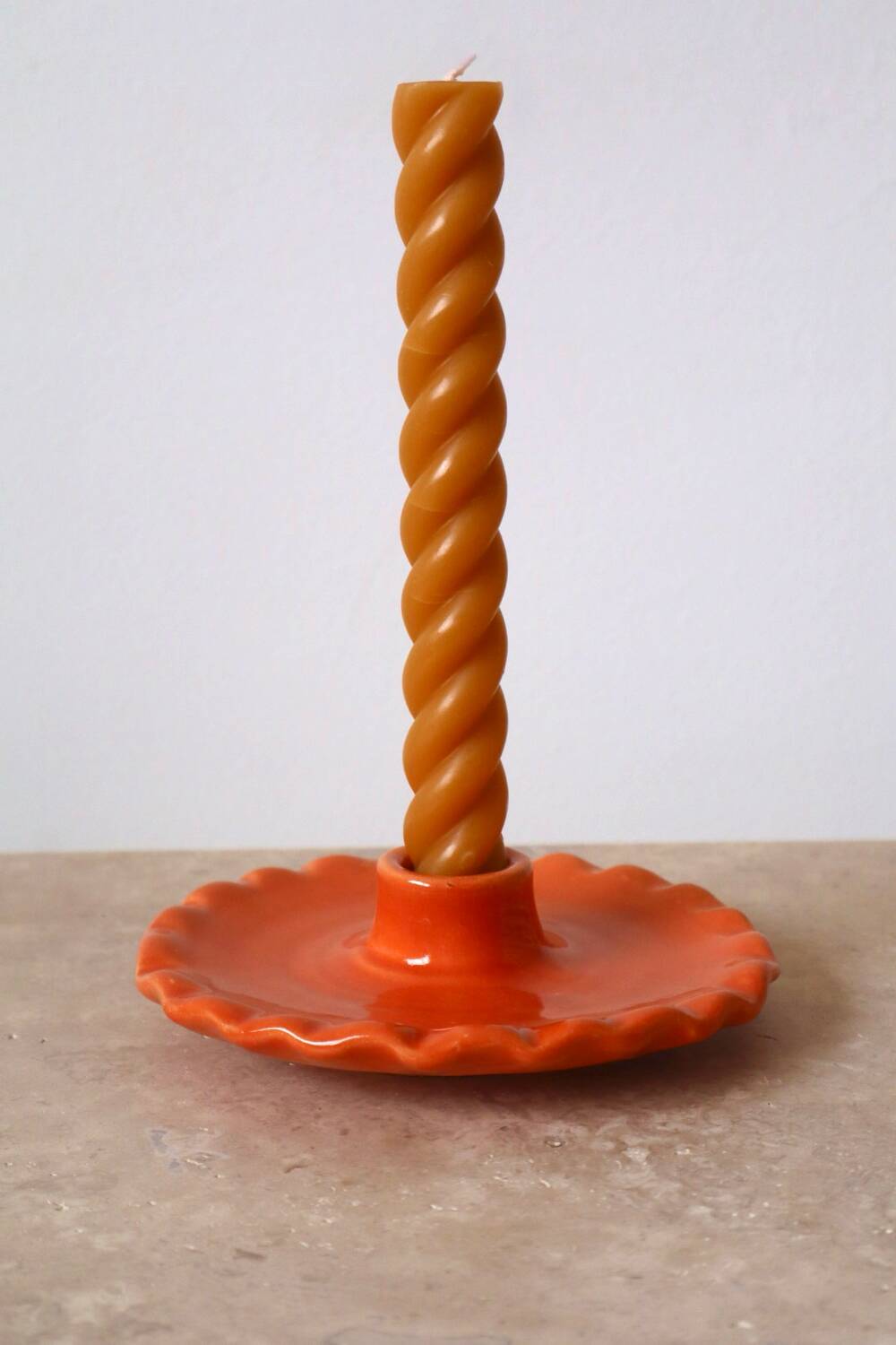 Orange ceramic candle holder serrated plate