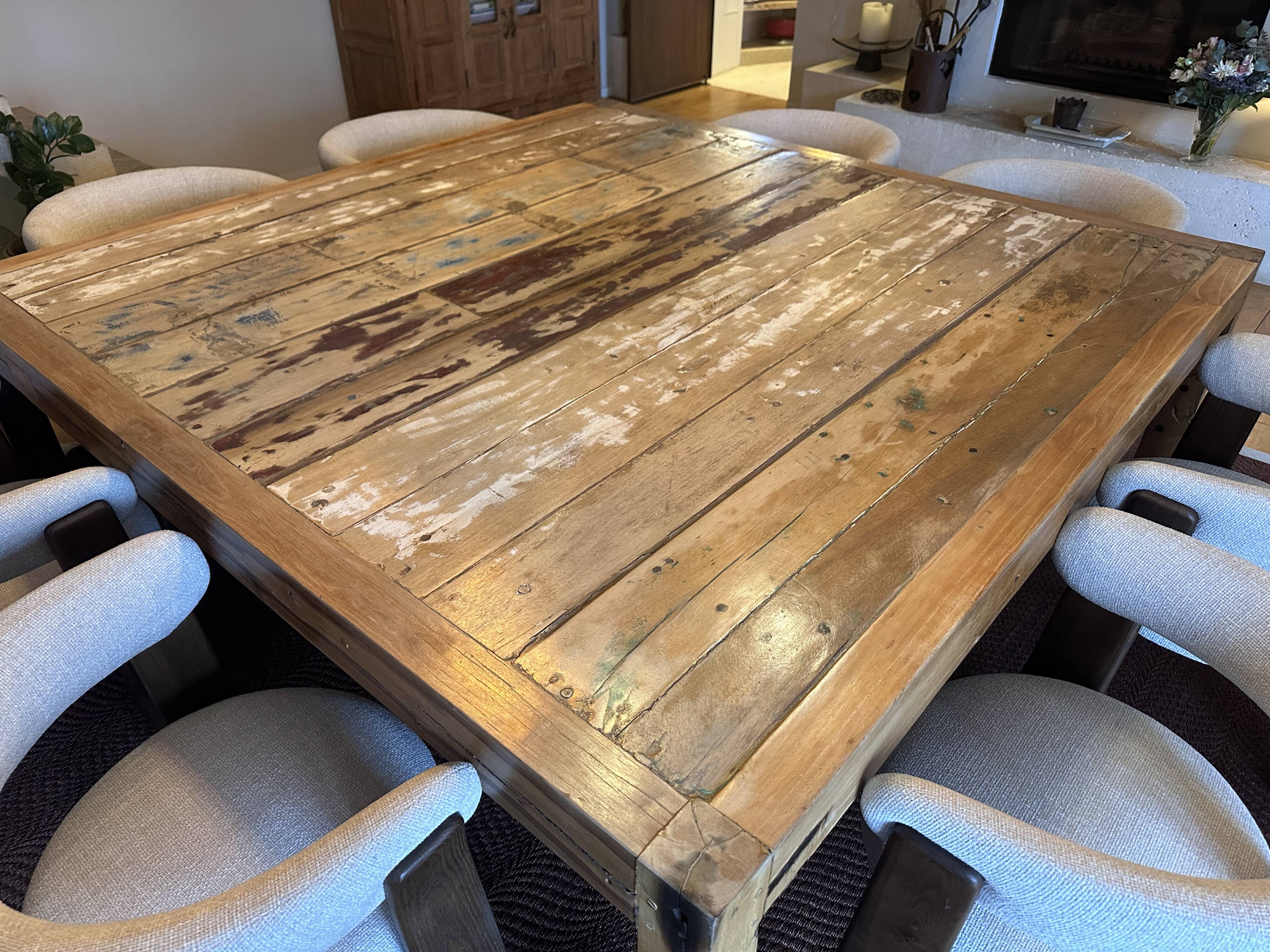 Beautiful large square table made of recycled teak.