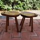 Pair of vintage 1960s solid pine ovoid Scandinavian stools