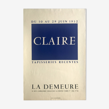 Affiche originale en sérigraphie CLAIRE, Galerie La Demeure, 1952