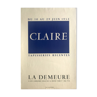 Affiche originale en sérigraphie CLAIRE, Galerie La Demeure, 1952