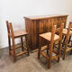 Rustic solid wood bar counter with 4 matching stools – wine rack & storage