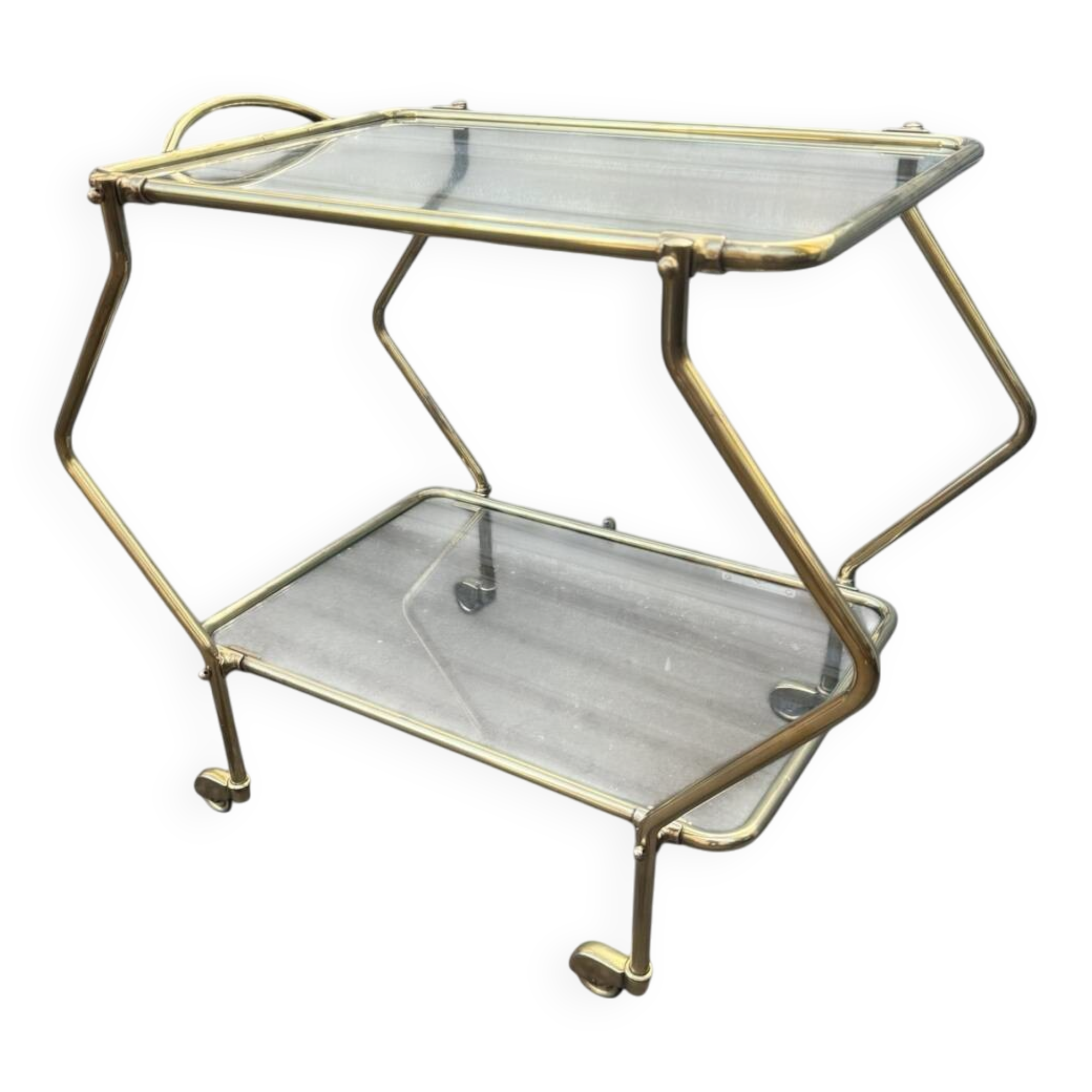 Italian mid-century 1960s brass rolling bar cart