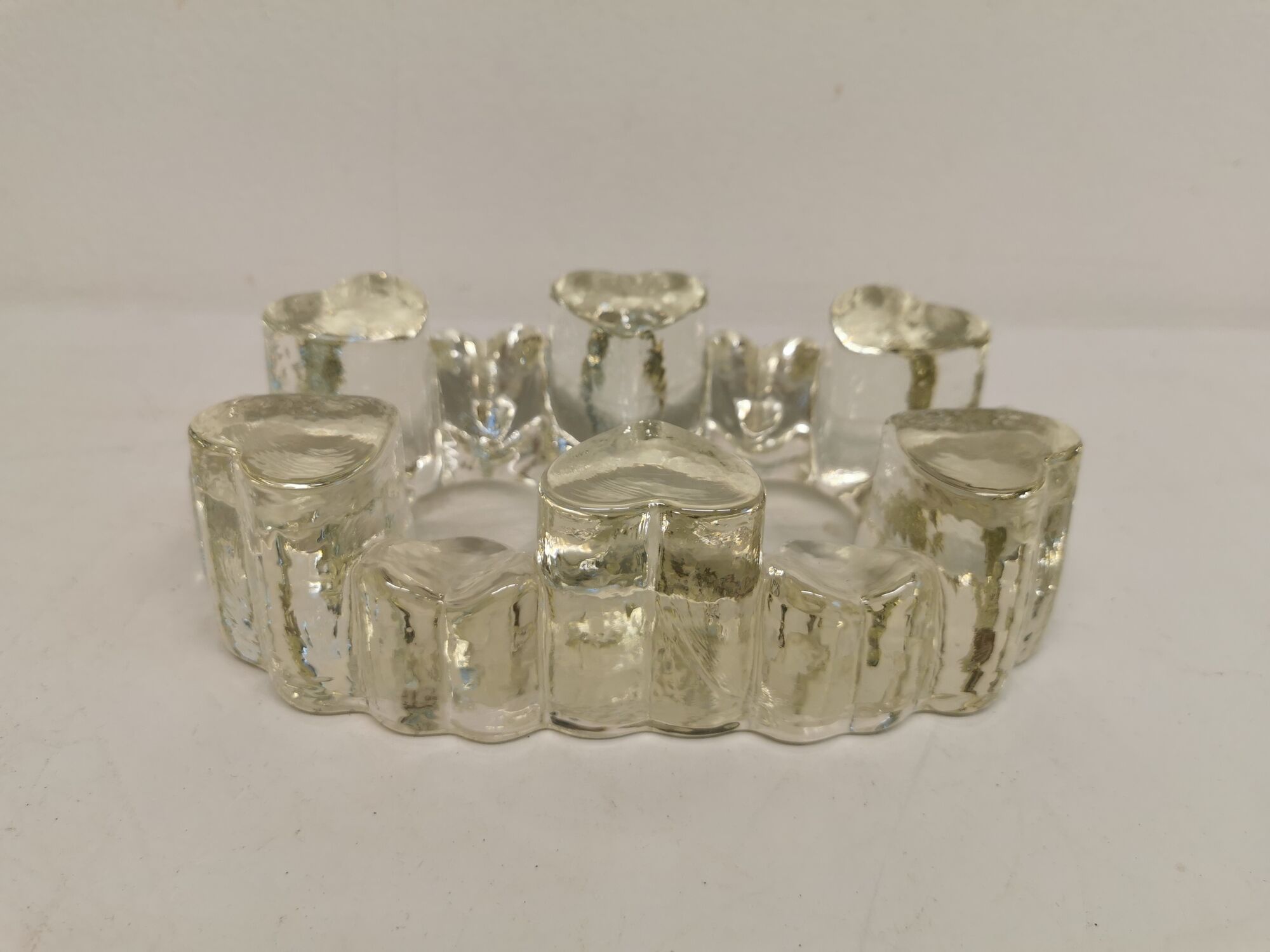Candlestick in hard pressed glass with space for two candles