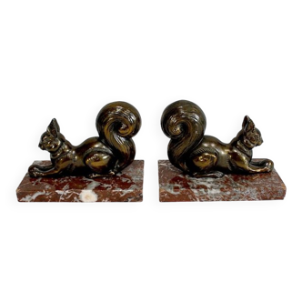 Pair of "squirrel" bookends in golden metal – 1920