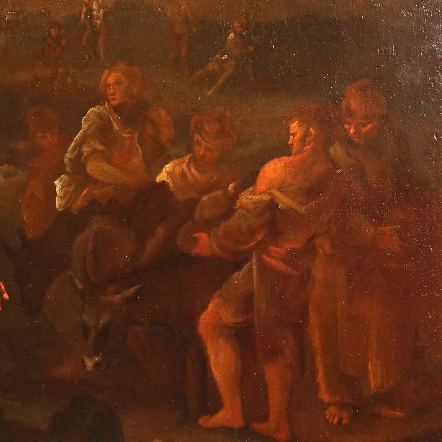 Ancient painting with a historical subject, oil on canvas, 17th century.