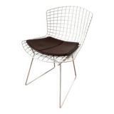 Harry Bertoia White Wire Chair with Leather Cushion