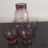 Set of 50s art deco purple/rosé blown glass glasses