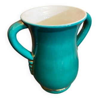 Vintage Green & Gold Ceramic ARC Vase Made in France #D777