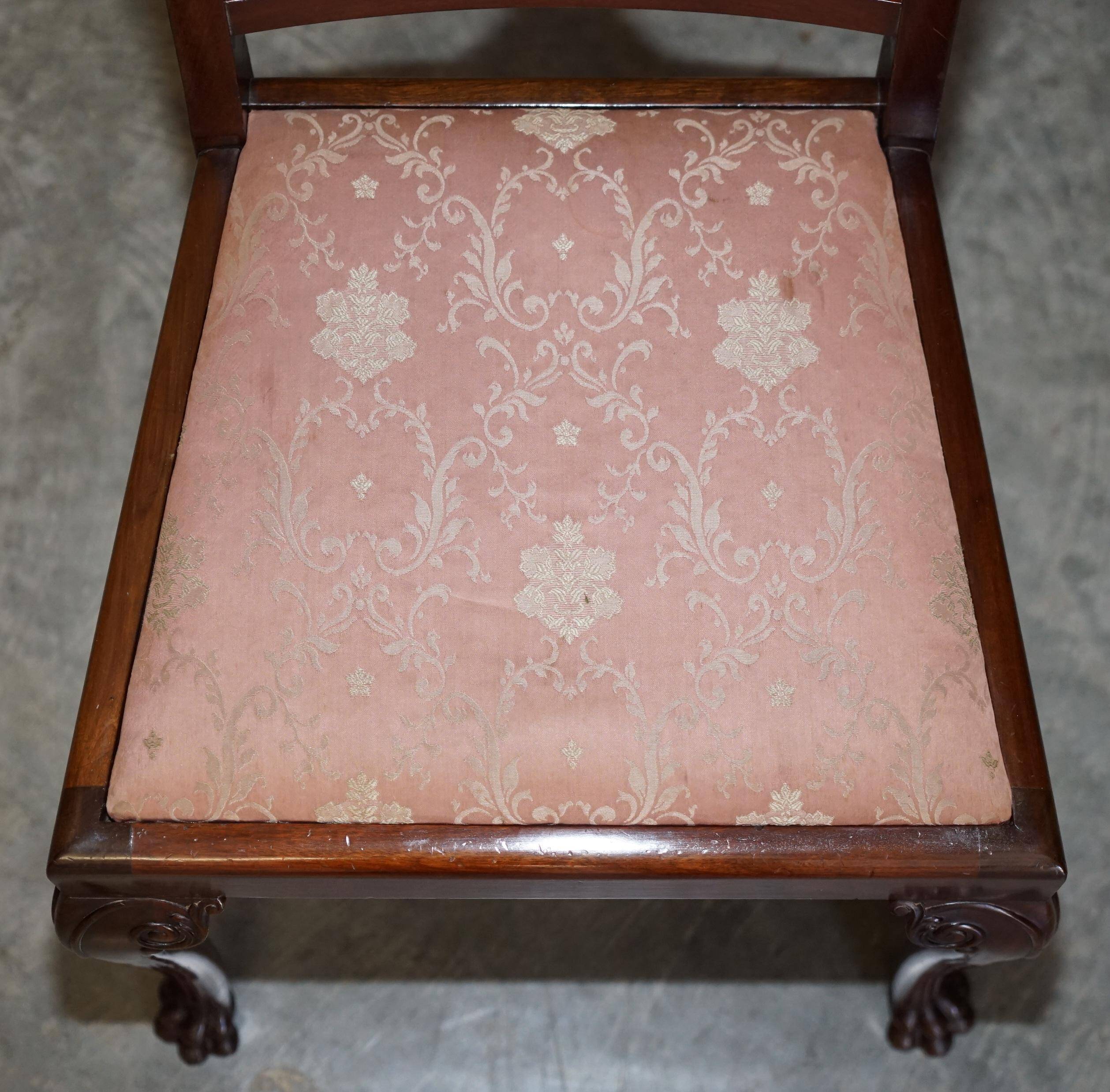 Paire de chaises anglaises anciennes en bois dur avec pieds sculptés en patte de lion
