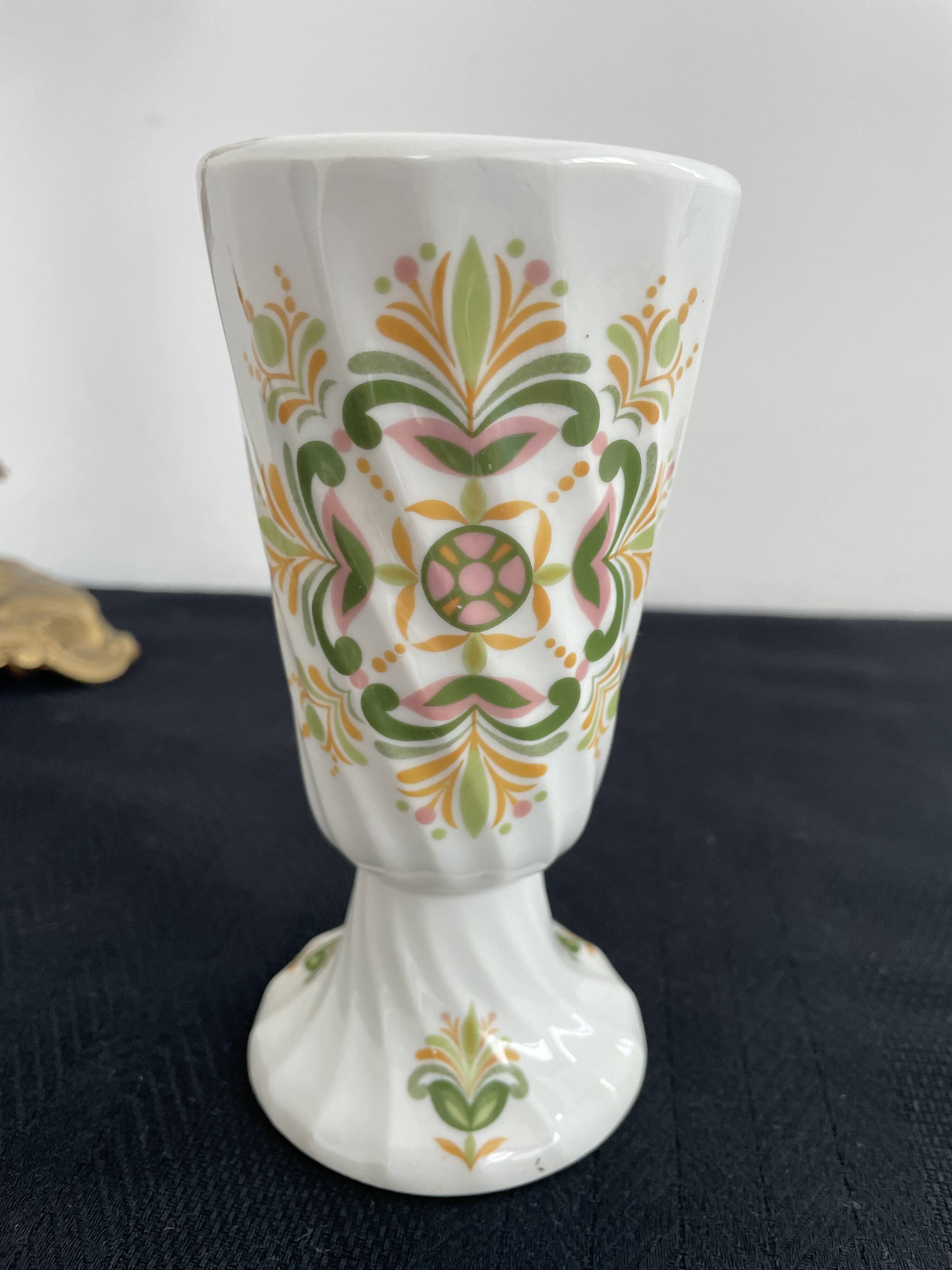 Vintage small vase stylized floral pattern porcelain ouragan ulysse paris, 1970s, france