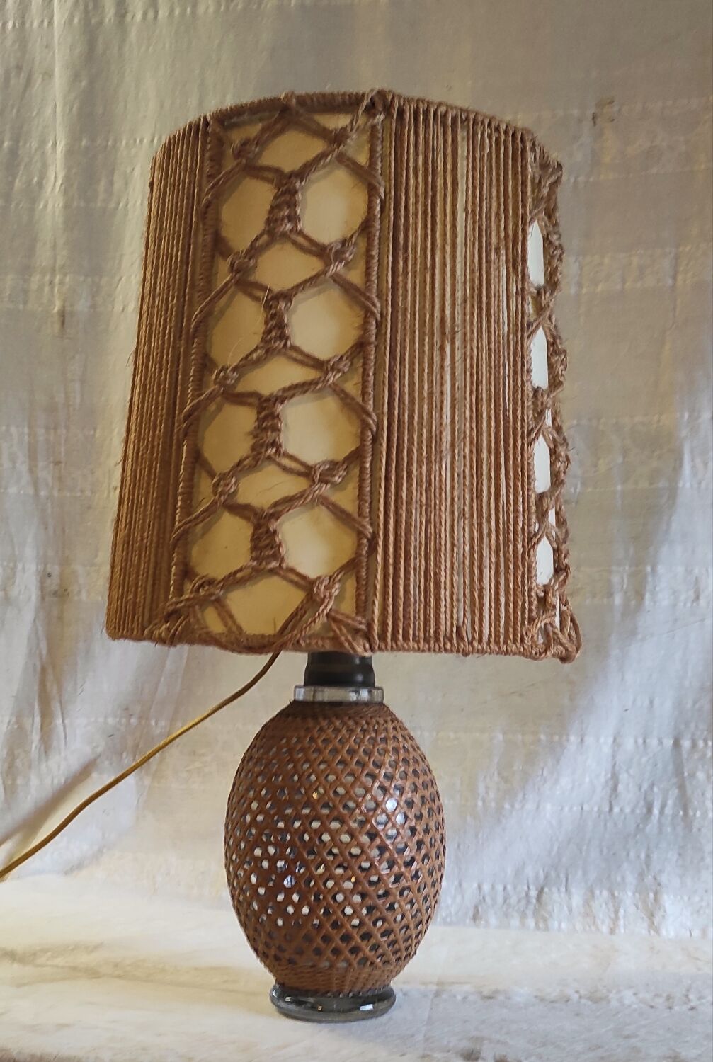 Table lamp in caning and rope - 1960s/70s