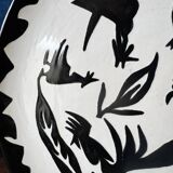 Large ceramic plate J. Lurçat with zoomorphic decoration in black on a white background.