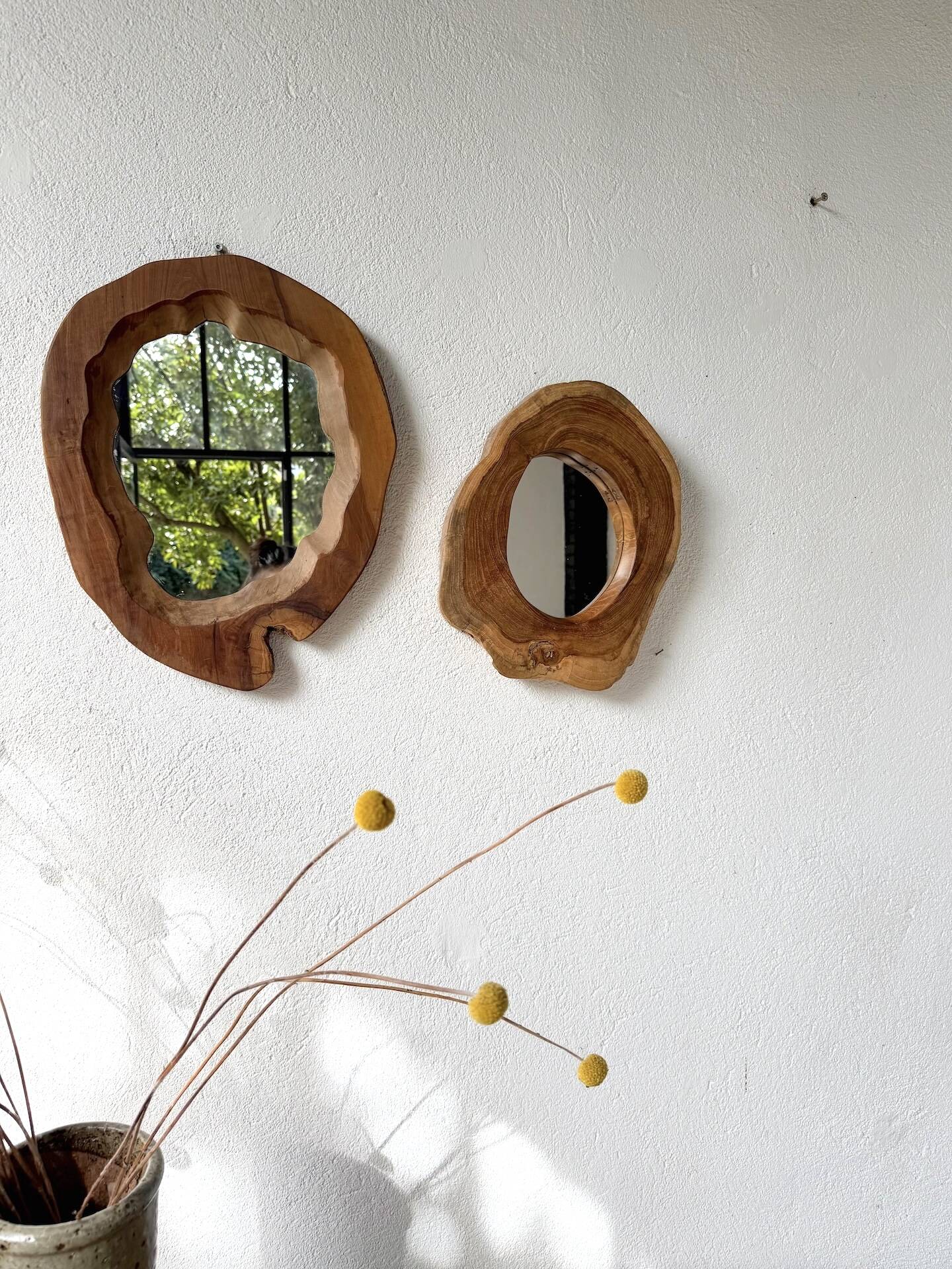 Set of 2 organic brutalist mirrors wood 1950s