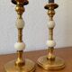 60s gold alabaster metal candlesticks