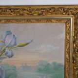 French School circa 1900 “Irises and dragonflies” Painted silk.