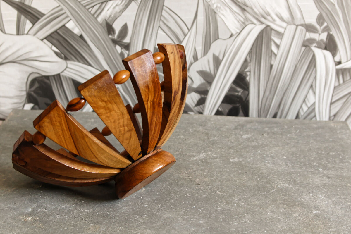 Openwork fruit cup in olive wood