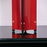 Red metal sculptural table lamp with oversized lamp shade circa 1980