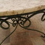 Wrought iron and marble table set with 4 chairs