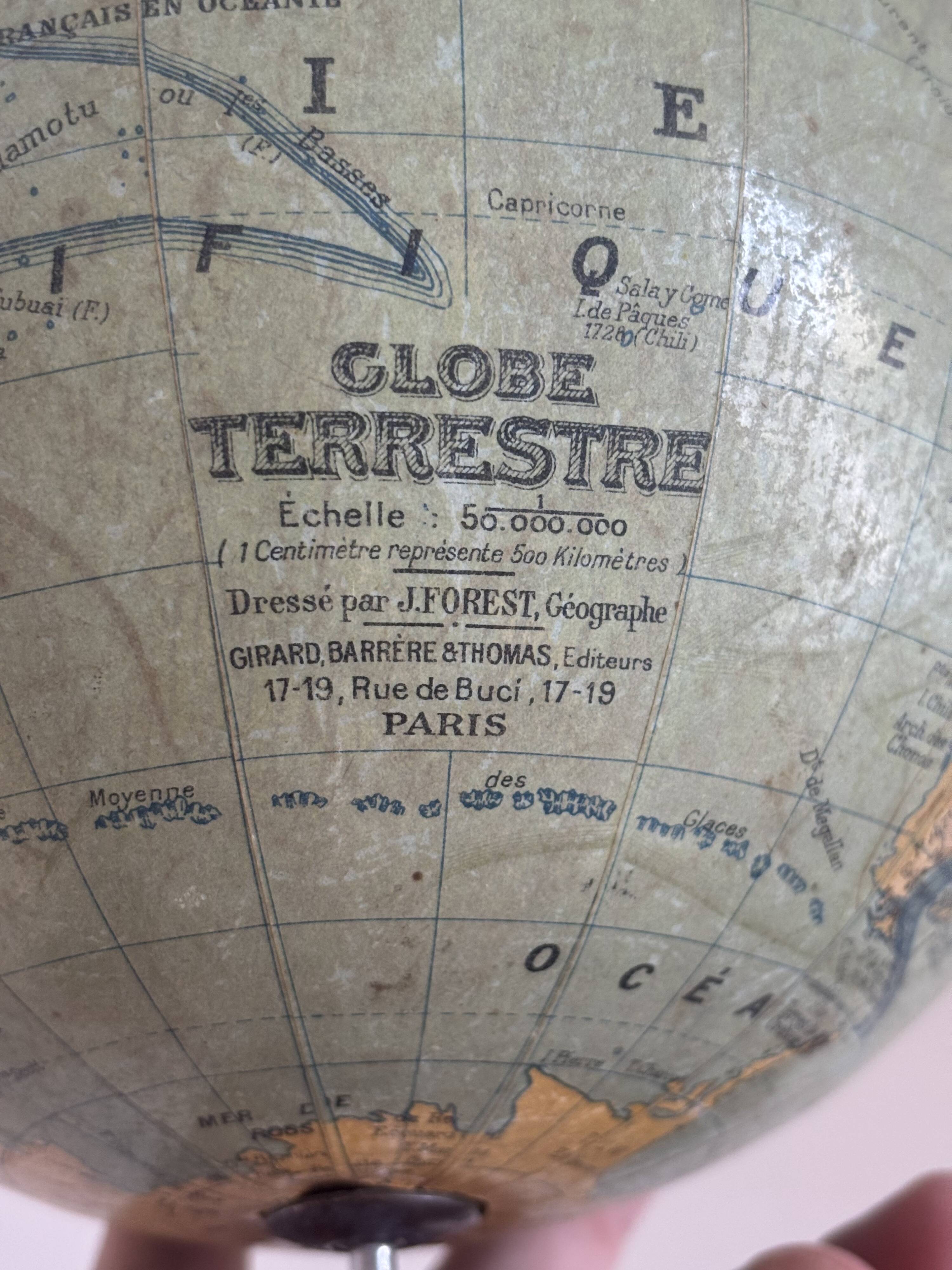 Globe vintage 1950 terrestre Girard et Barrère et Thomas - 33 cm