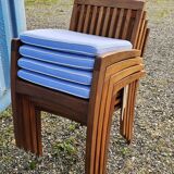 Stackable chair-armchair in solid teak with cushion by Vlaemynck