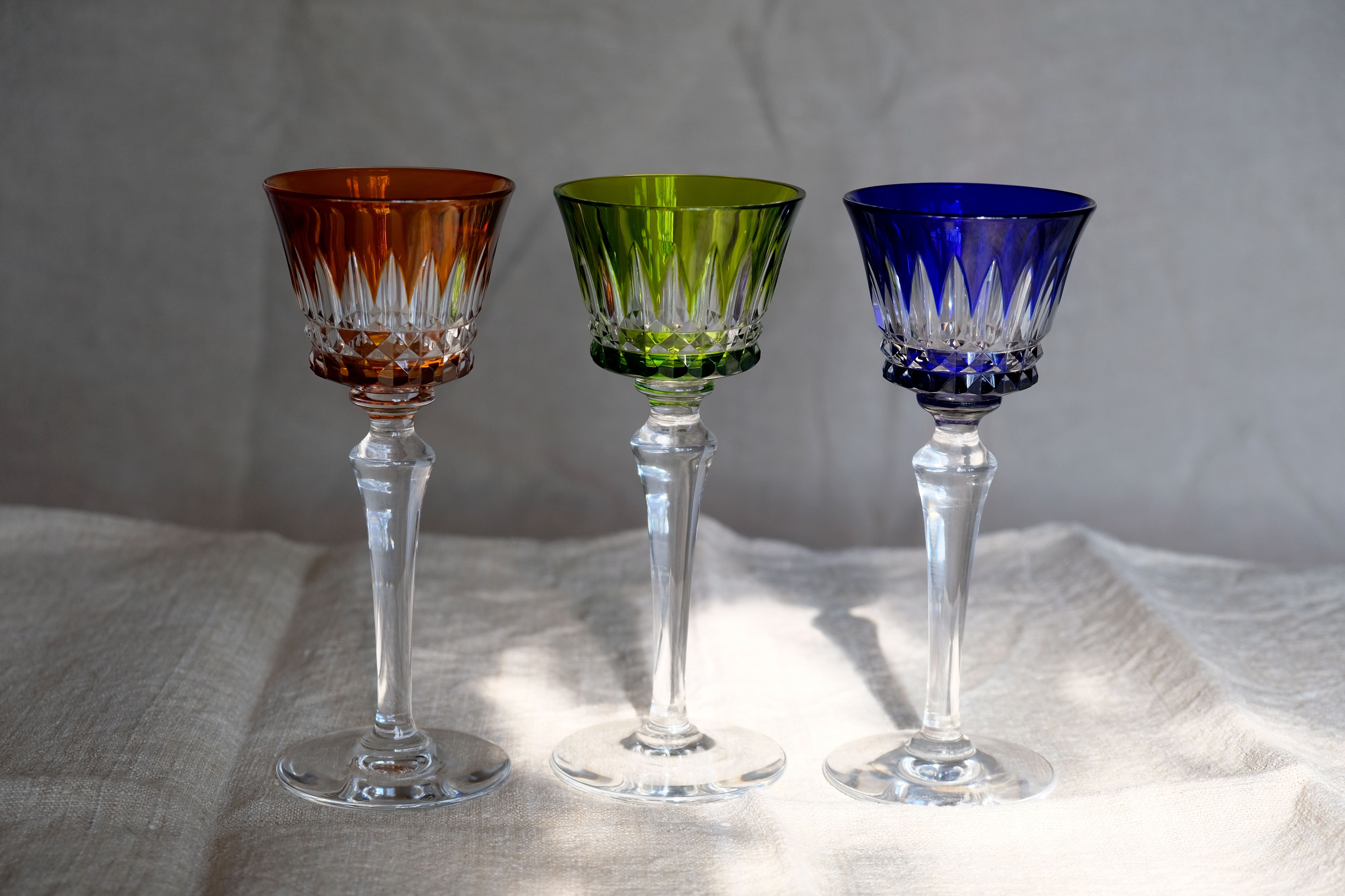 6 Baccarat glasses Piccadilly Model in colored crystal