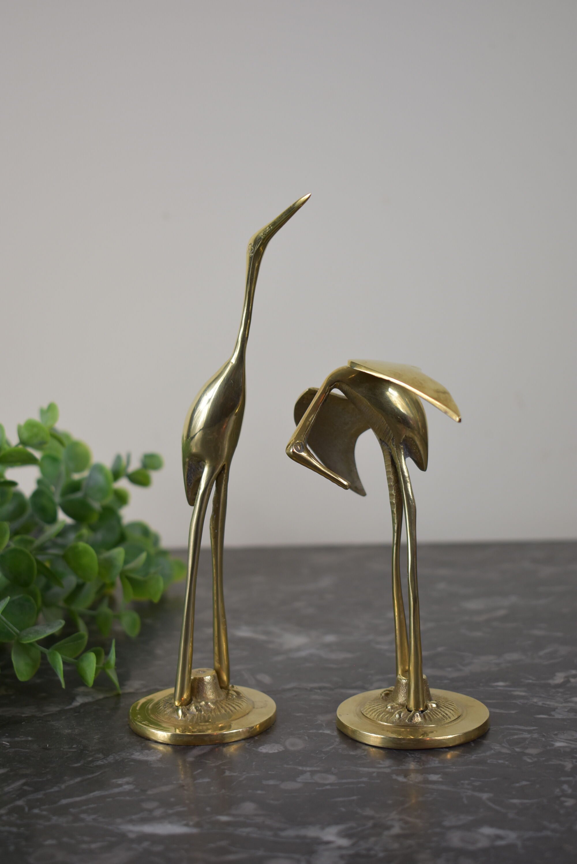 Pair of vintage brass heron