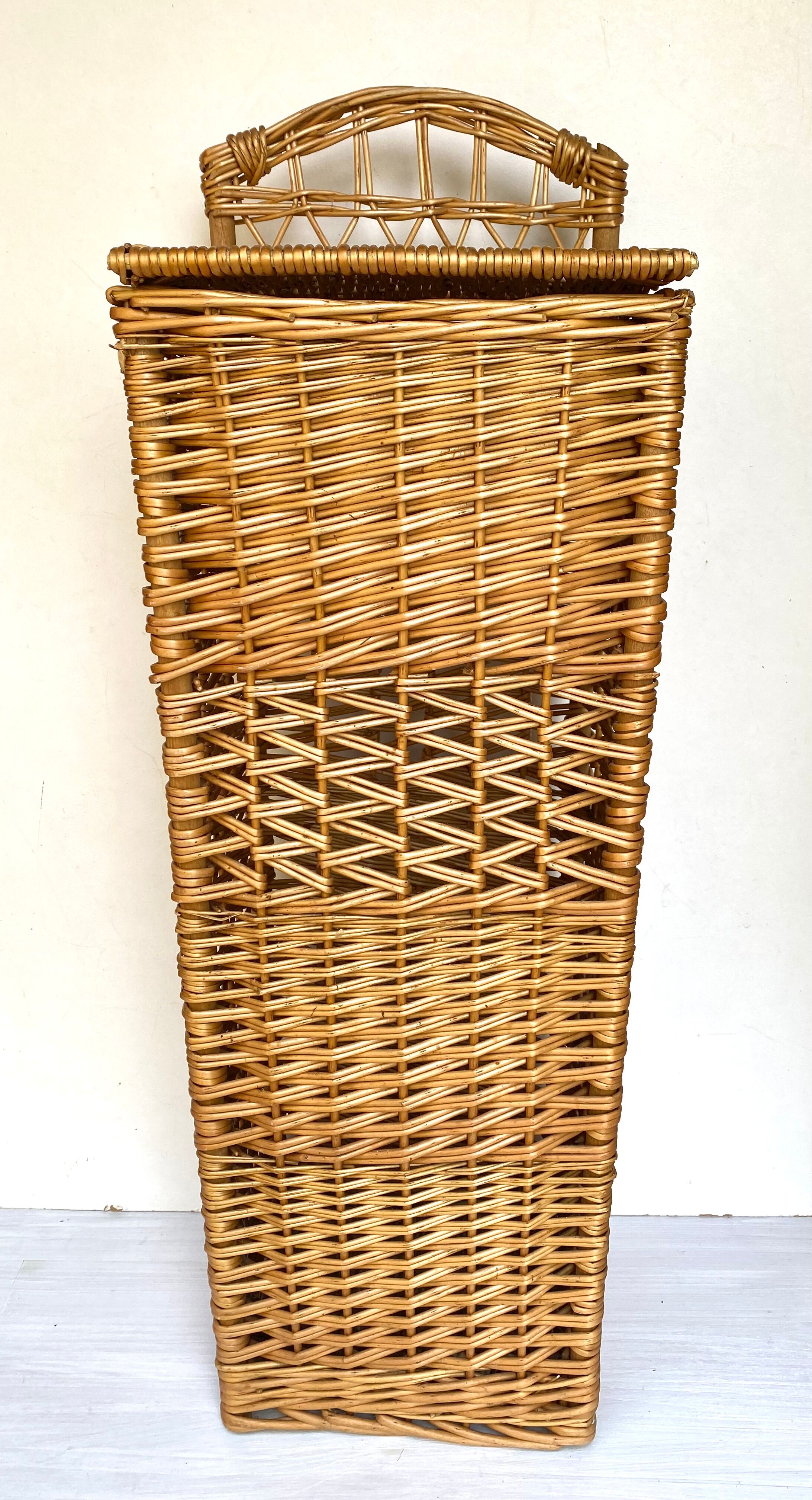 Vintage braided wicker bread hutch