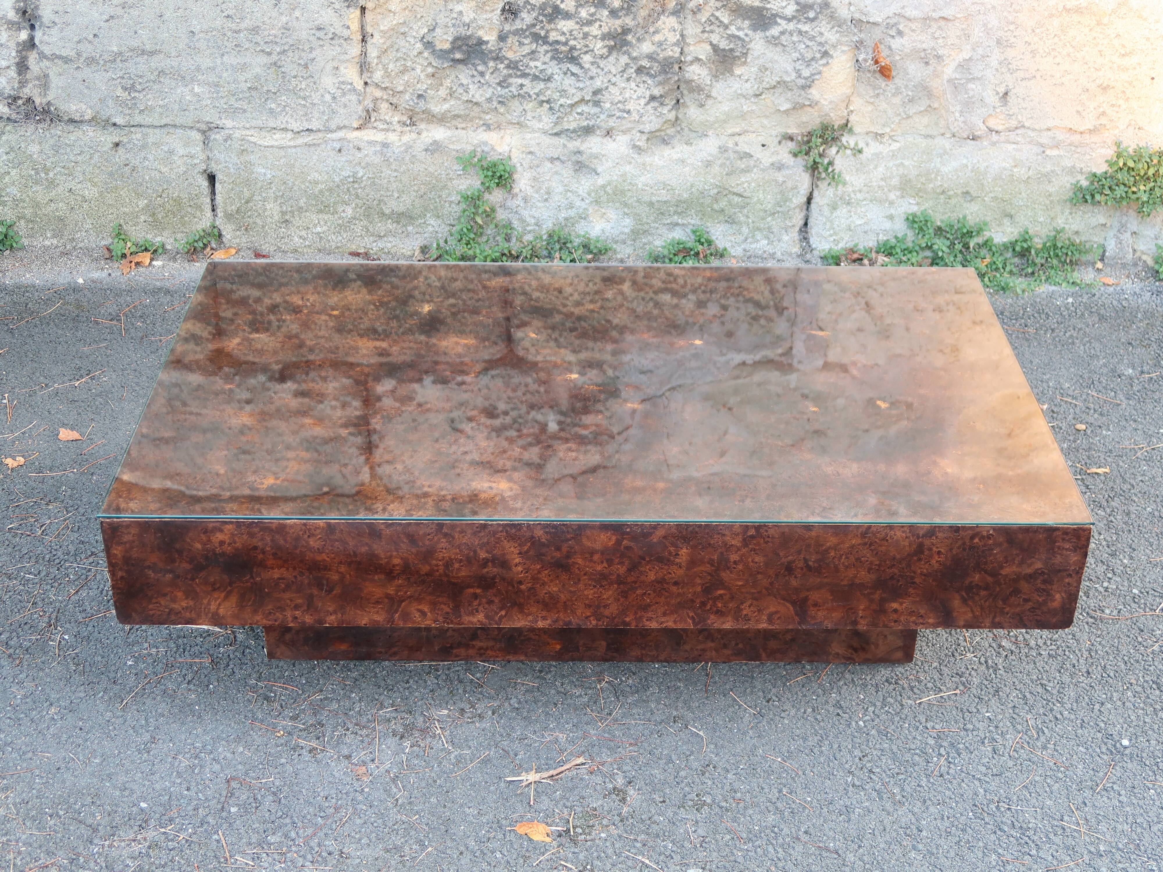 Table basse Loupe d'orme vintage 70