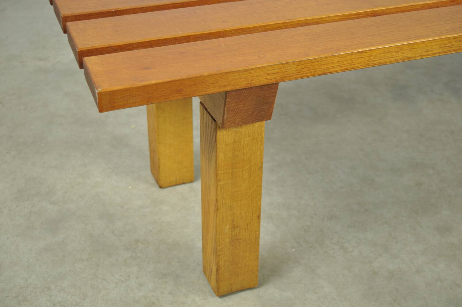 Vintage handmade robust slatted BENCH, Netherlands 1970s