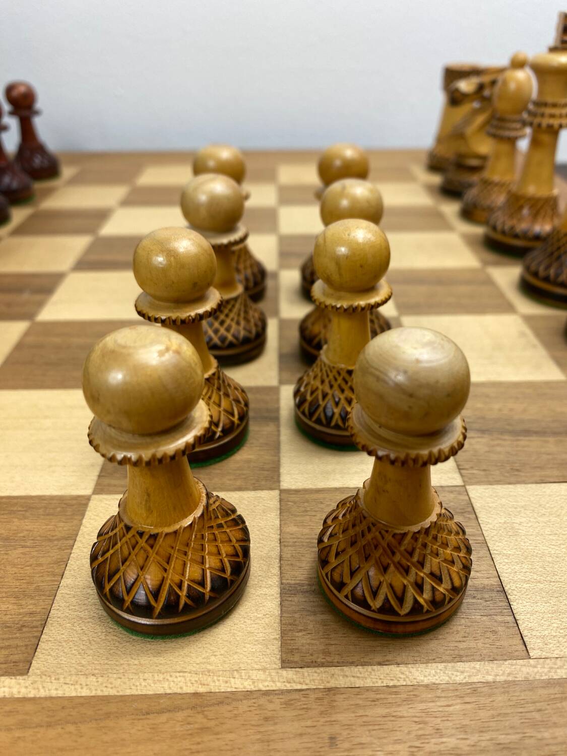 Old wooden chess game