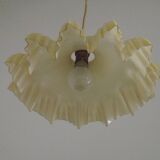 Vintage French Art Deco Yellow & White Glass Pendant Light Frilled 5495