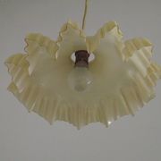 Vintage French Art Deco Yellow & White Glass Pendant Light Frilled 5495