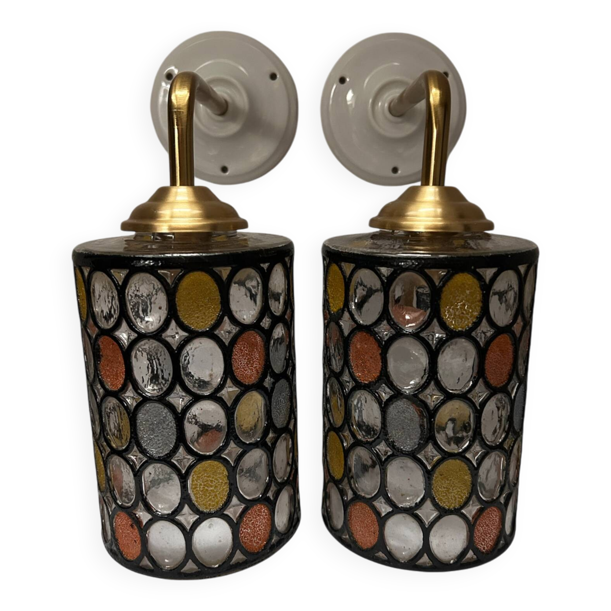 Paire d’appliques murales en verre vitrail