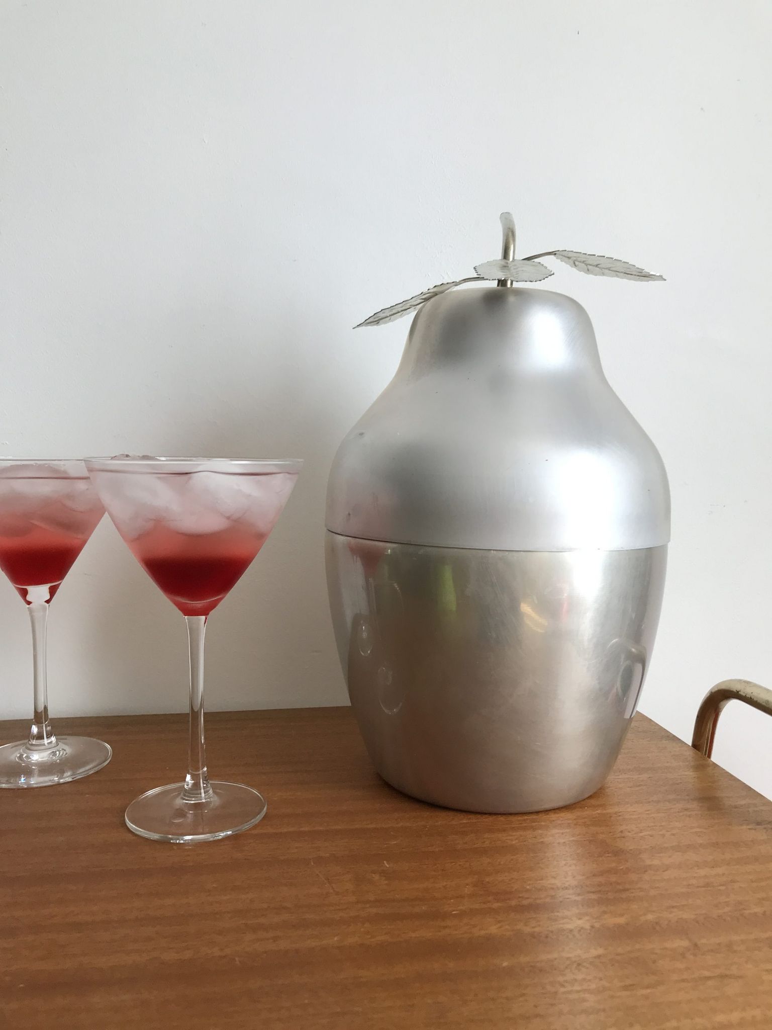 LARGE PEAR OR QUINCE IN BRUSHED ALUMINUM ICE BUCKET MADE IN ITALY AROUND 1970